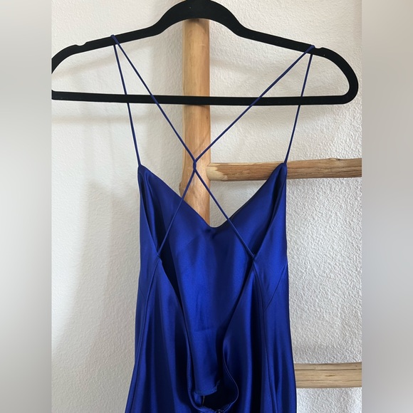 Zara Blogger Fave Satin Effect Blue Midi Maxi Cross Back Dress - Picture 9 of 12
